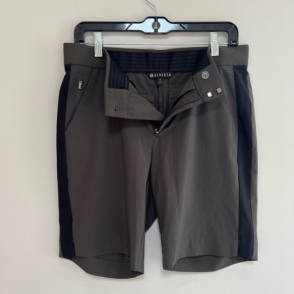 Athleta Tribeca 9” Bermuda Shorts in Arbor Olive Green and Black, size 4 - Picture 8 of 10